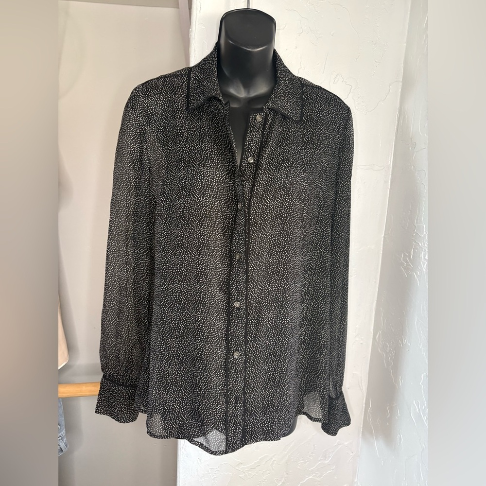 J. Crew Collection Silk secretary sheer black white micro polka dots sz 4